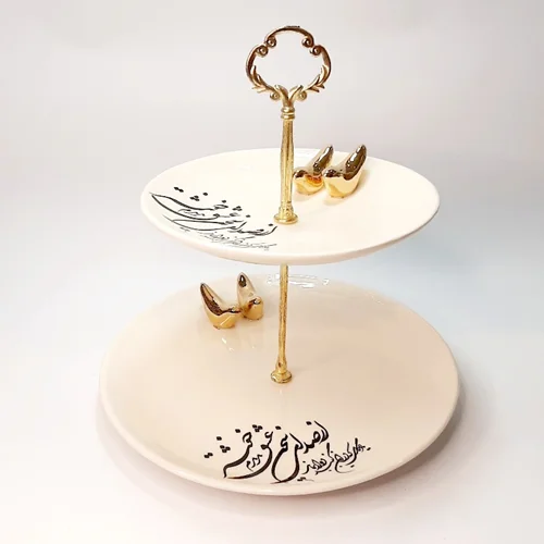 شیرینی خوری دو طبقه خطاطی با پرنده طلا