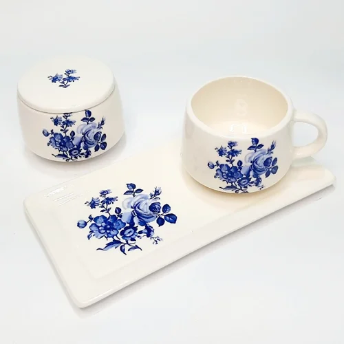 ست چایخوری دستساز یک نفره گل آبی