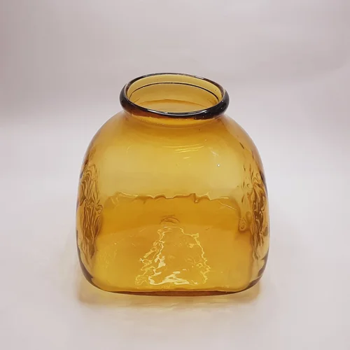 گلدان شیشه ای دستساز جار کوتاه عسلی
